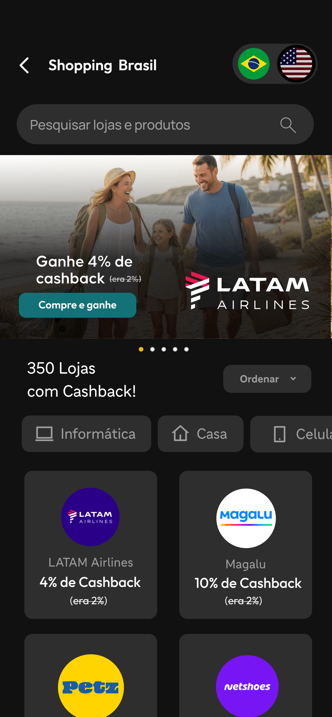 Shopping Brasil, tela real do app
